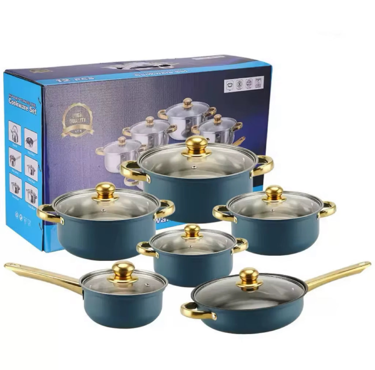 Non Stick Stainless Steel Cookware Set 12 pieces
