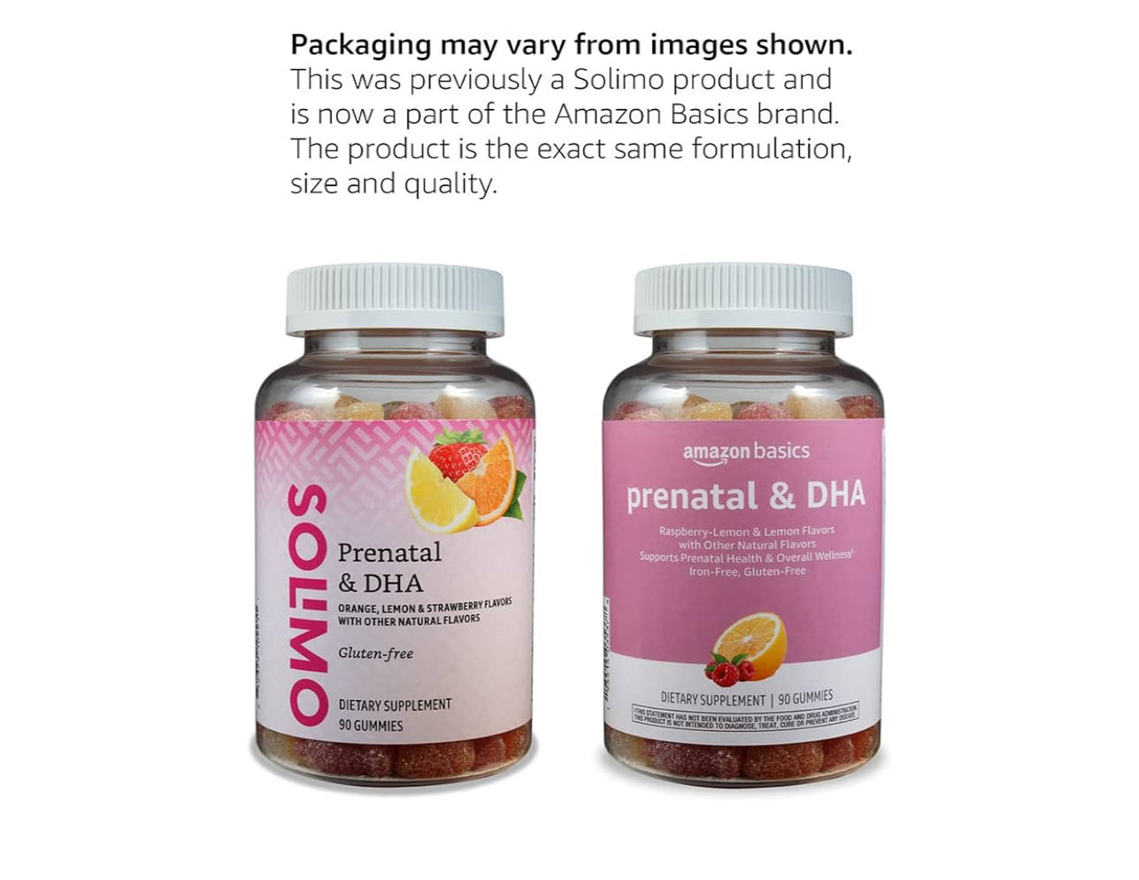 Amazon Basics Prenatal + DHA Gummies – Raspberry & Lemon, 90 Count (Formerly Solimo)