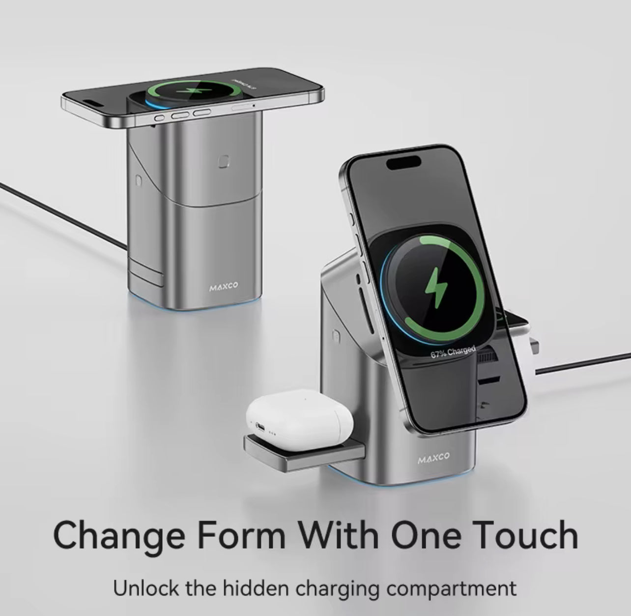3-in-1 Magnetic Wireless Charging Dock with Auto-Rotation