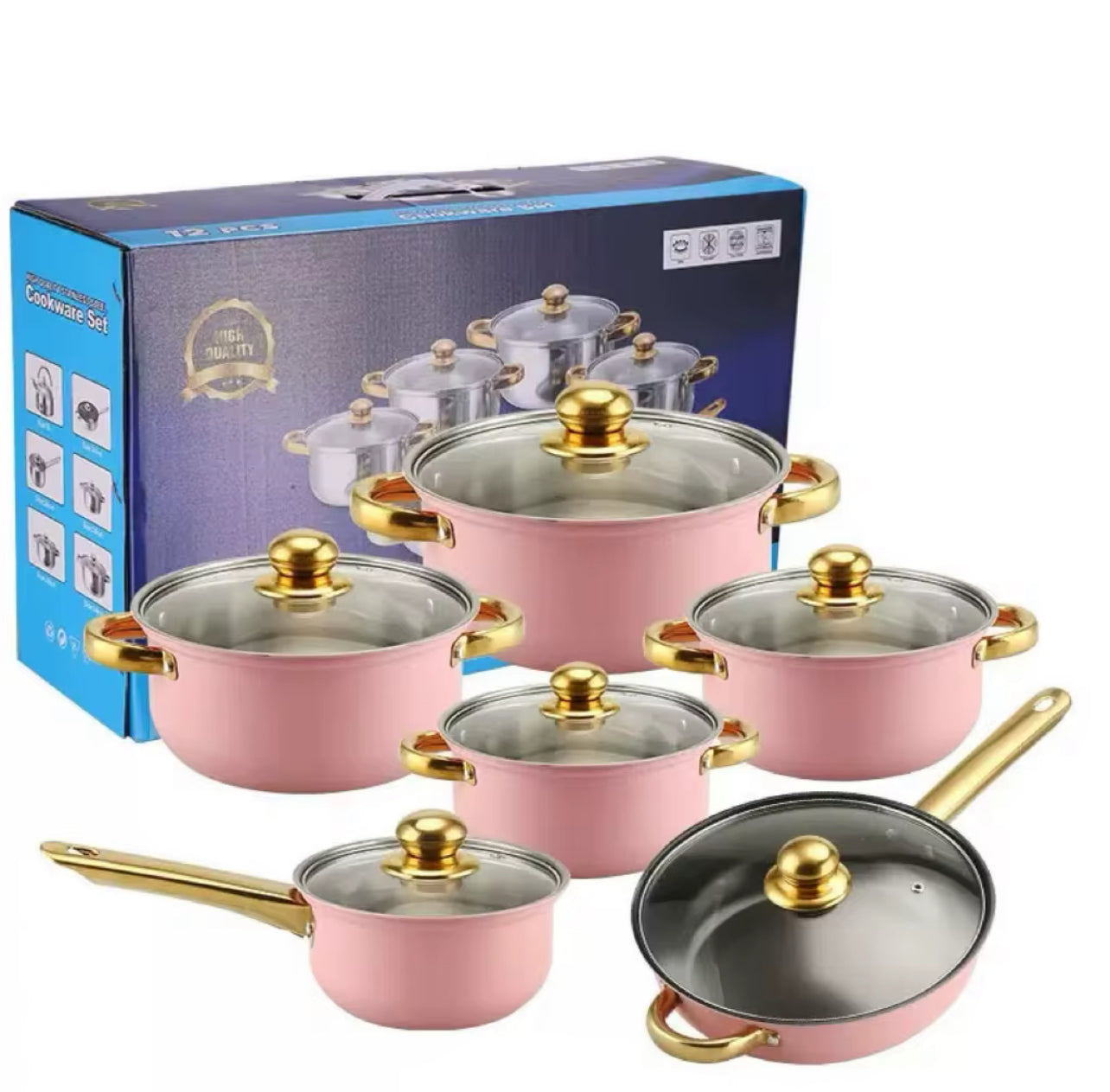 Non Stick Stainless Steel Cookware Set 12 pieces