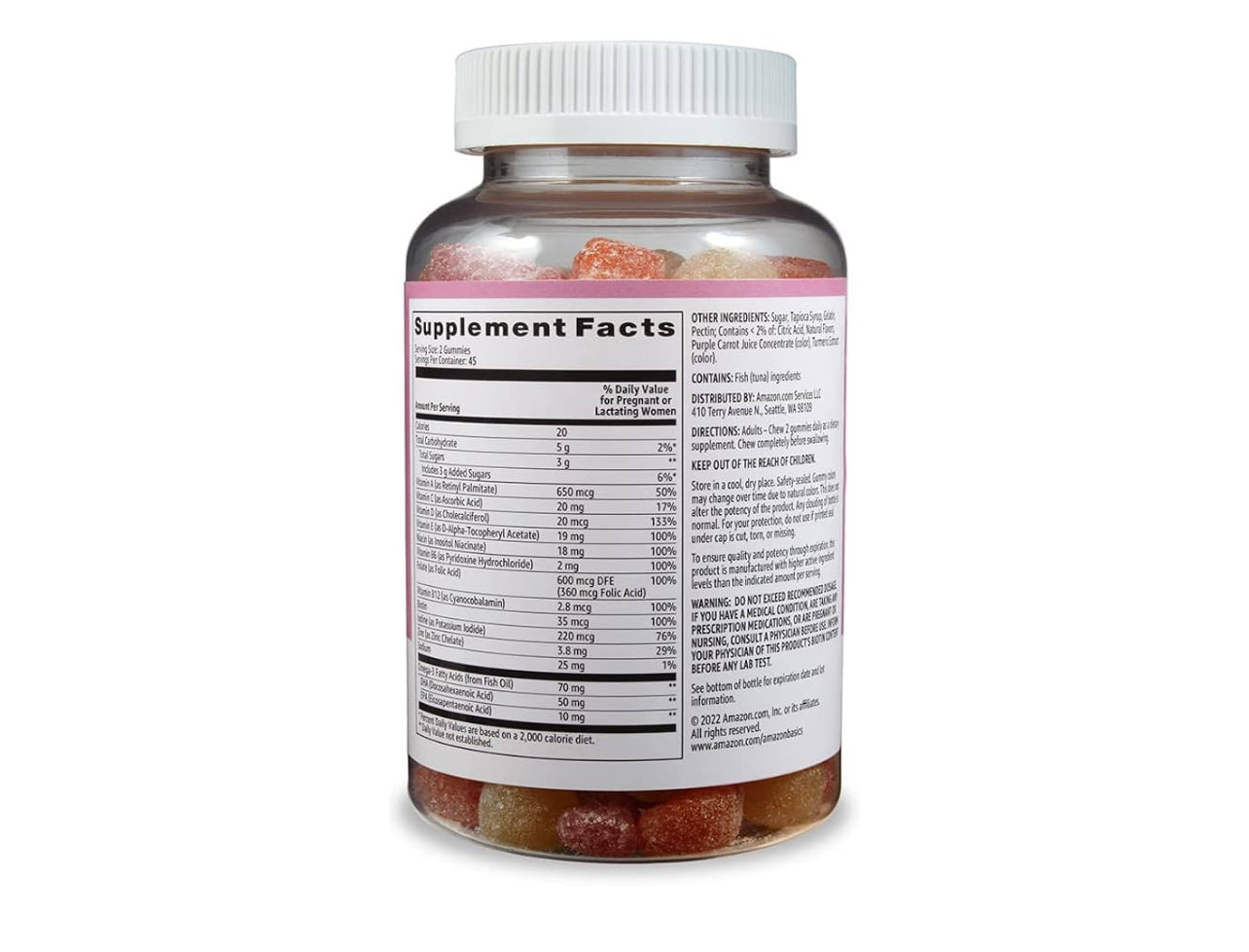 Amazon Basics Prenatal + DHA Gummies – Raspberry & Lemon, 90 Count (Formerly Solimo)