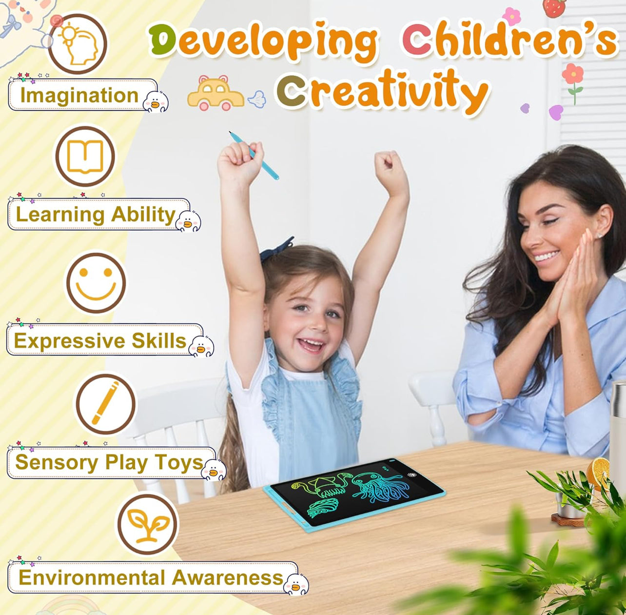 LCD Writing Tablet, Electronic Drawing Writing Board, Erasable Drawing Doodle Board, Doodle Pad Toys for Kids Adults Learning & Education, 12 Inches