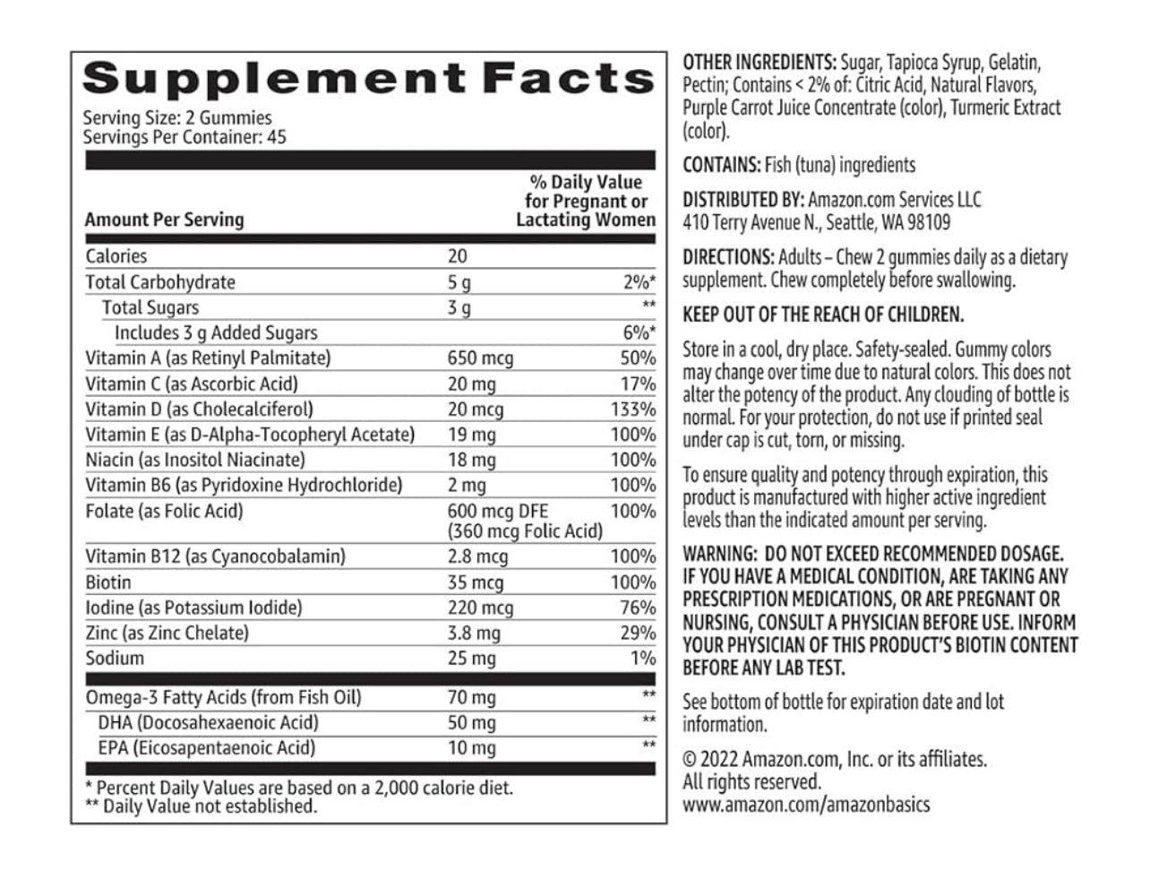 Amazon Basics Prenatal + DHA Gummies – Raspberry & Lemon, 90 Count (Formerly Solimo)