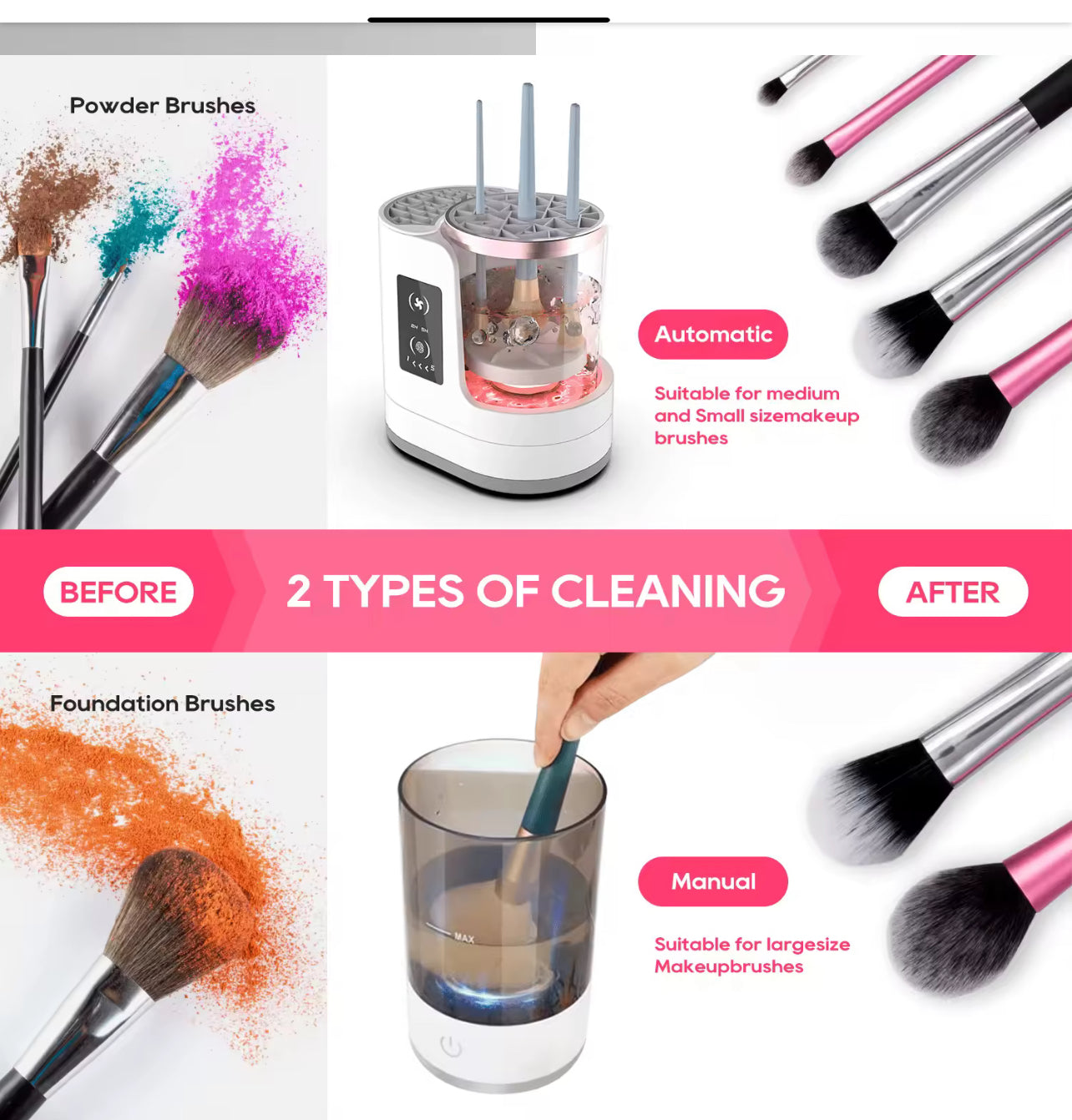 3-in-1 USB Automatic Electric Brush Cleaner for Makeup & Nails – Rechargeable, Fast-Drying & Hygienic