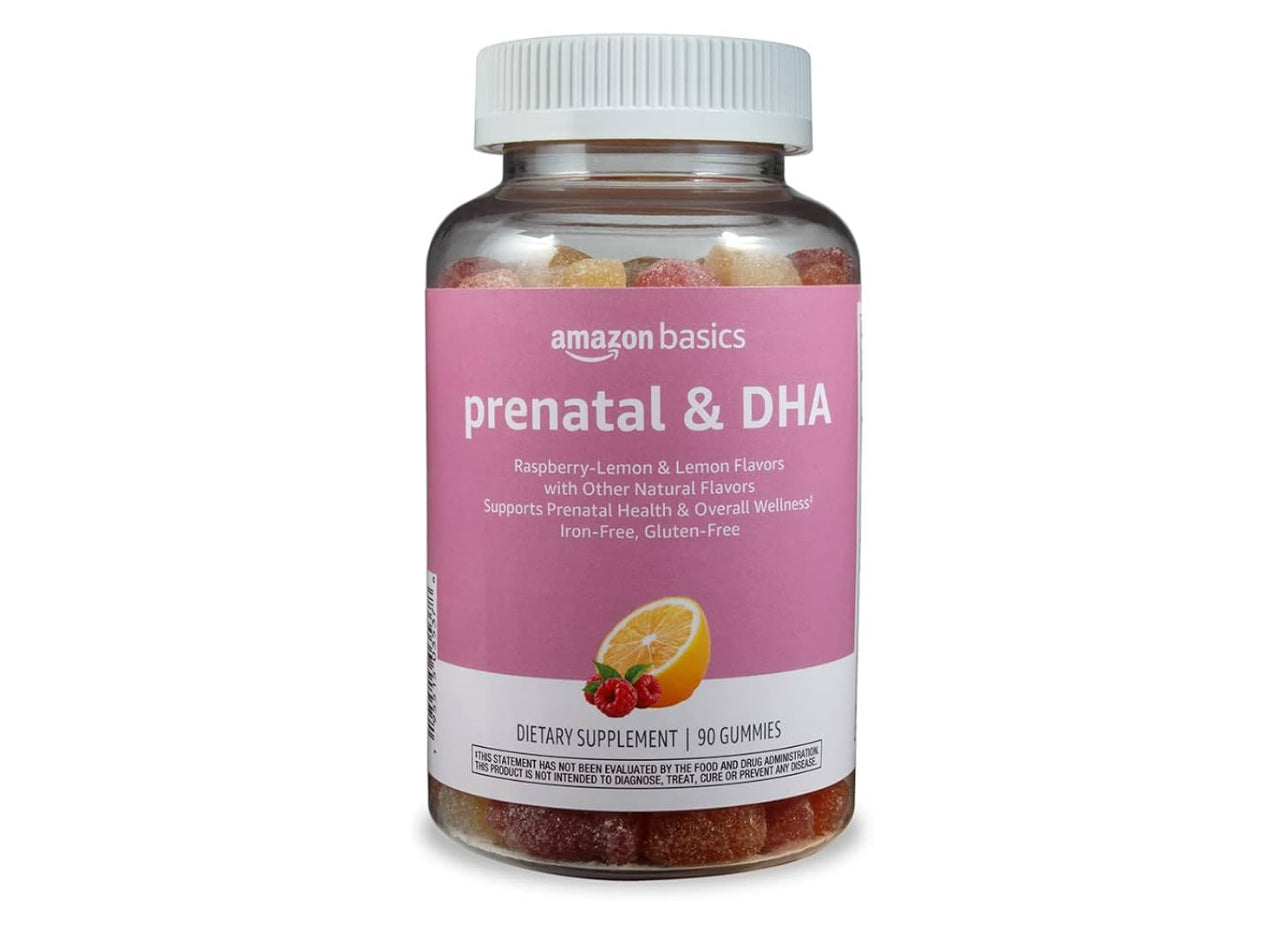 Amazon Basics Prenatal + DHA Gummies – Raspberry & Lemon, 90 Count (Formerly Solimo)