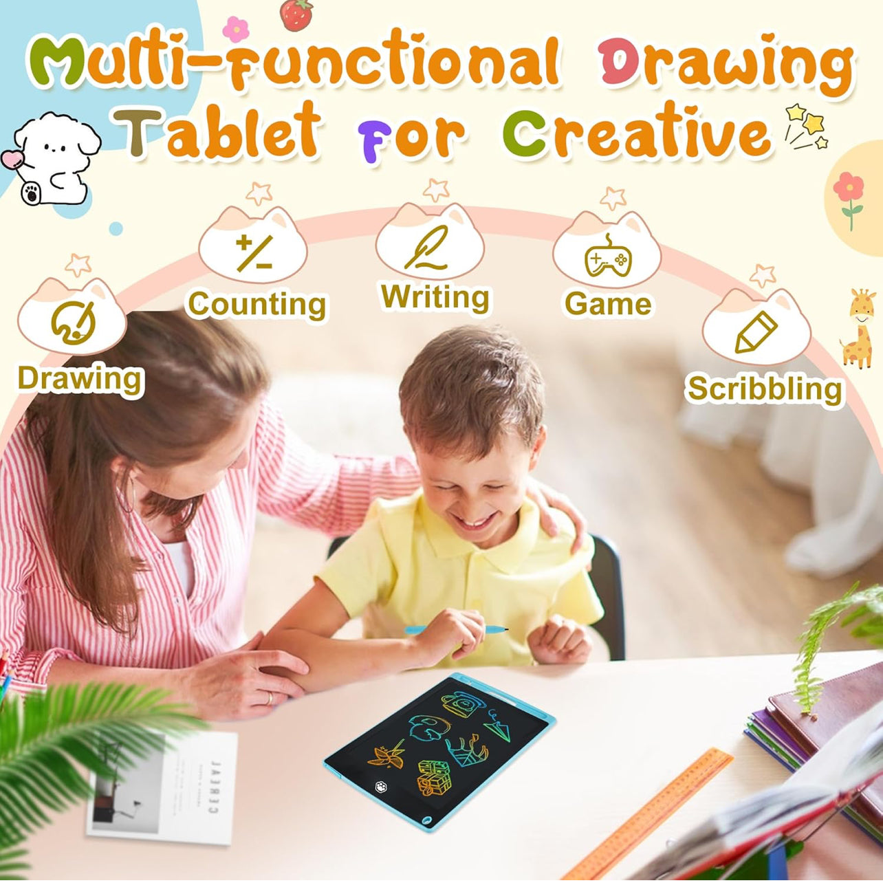 LCD Writing Tablet, Electronic Drawing Writing Board, Erasable Drawing Doodle Board, Doodle Pad Toys for Kids Adults Learning & Education, 12 Inches