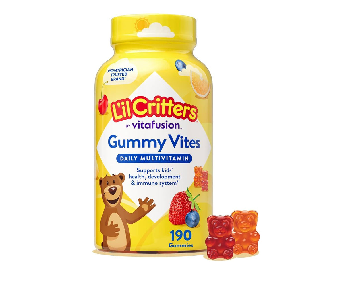L'il Critters Gummy Vites Daily Kids Multivitamins Assorted Fruit Flavors for Ages 2+ Toddlers & Kids, Gummy Vitamin with Vitamin C and D, 95-190 Day Supply, 190 Gummies