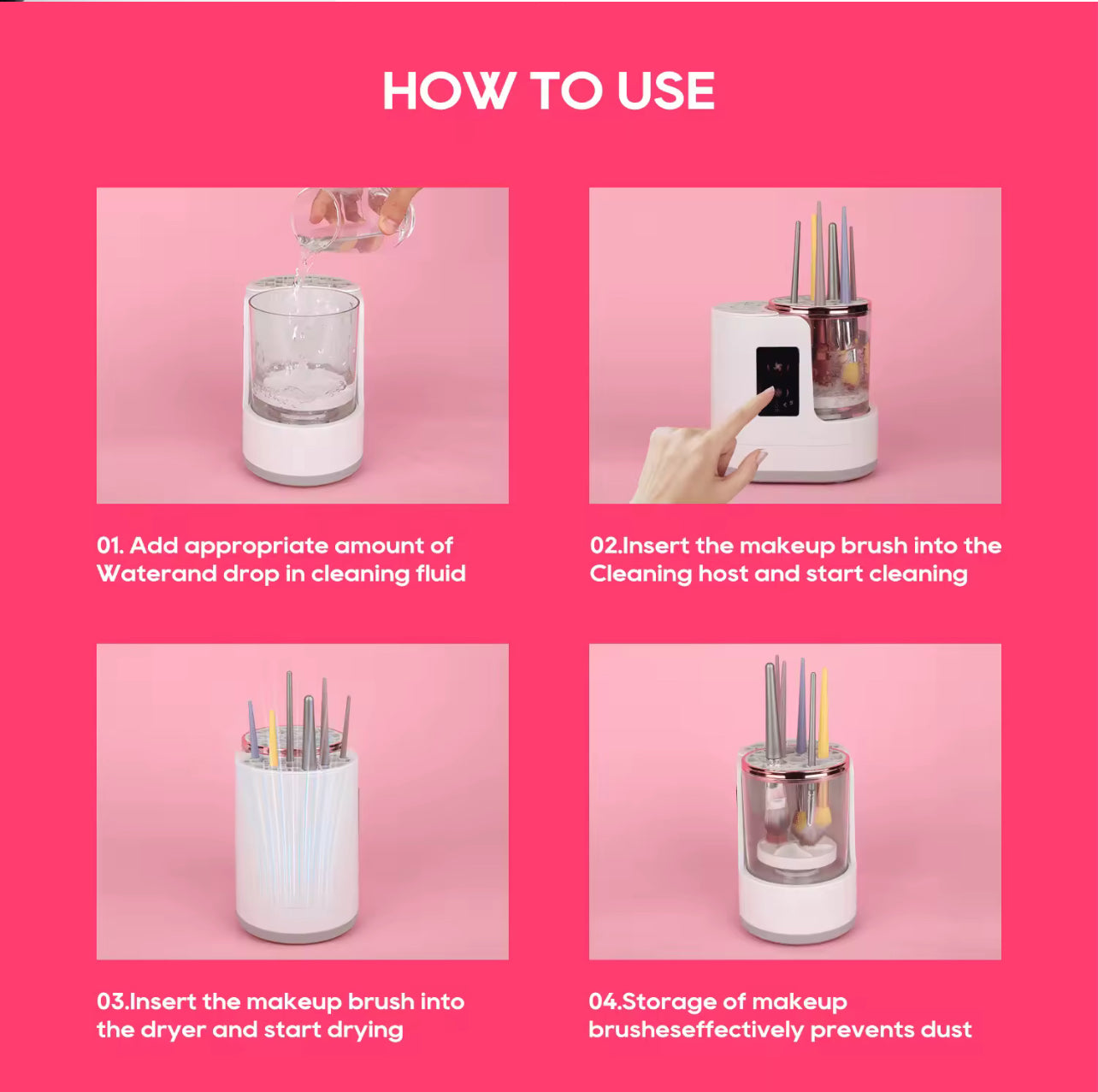 3-in-1 USB Automatic Electric Brush Cleaner for Makeup & Nails – Rechargeable, Fast-Drying & Hygienic