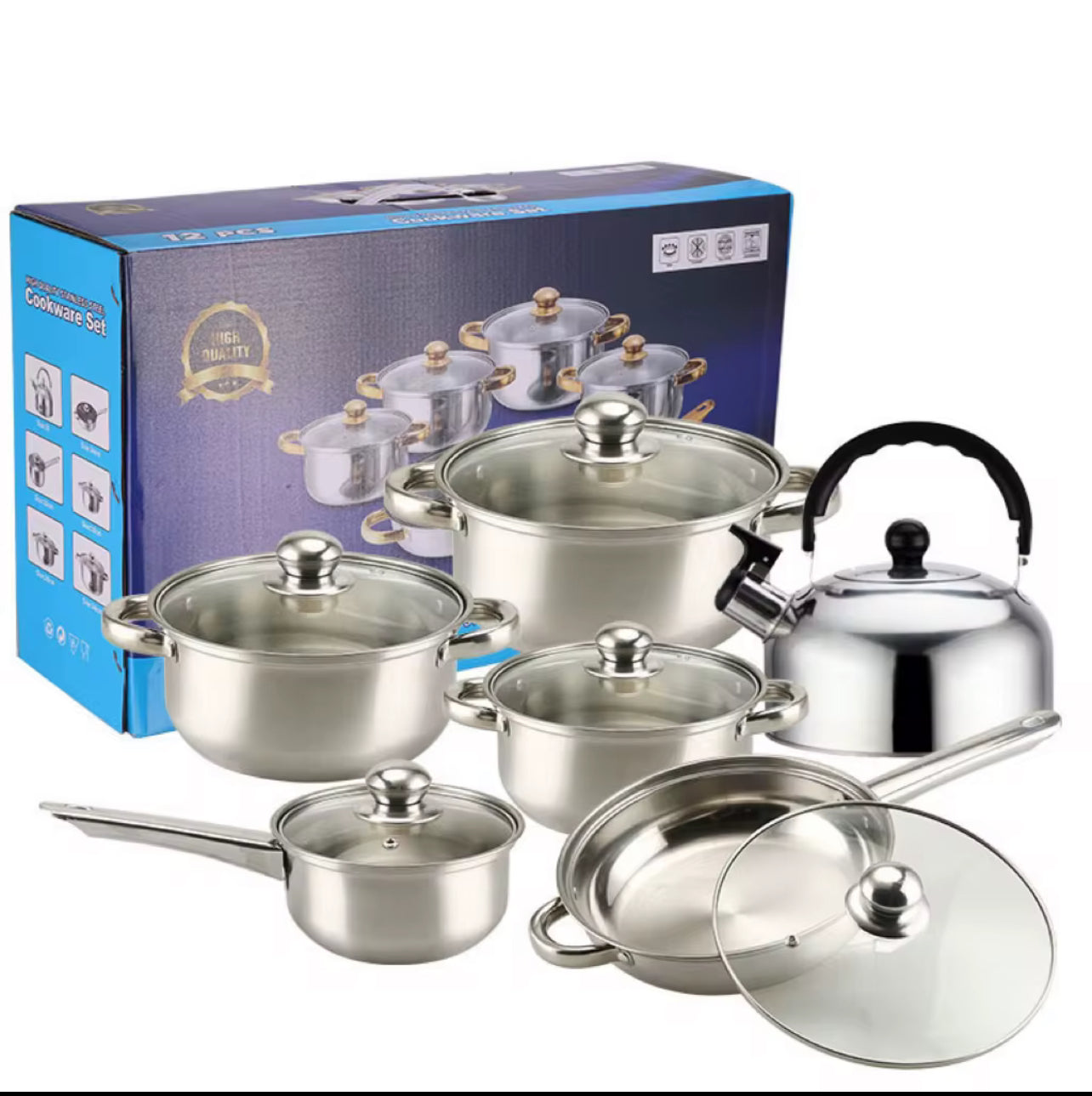 Non Stick Stainless Steel Cookware Set 10 pieces with Kettle