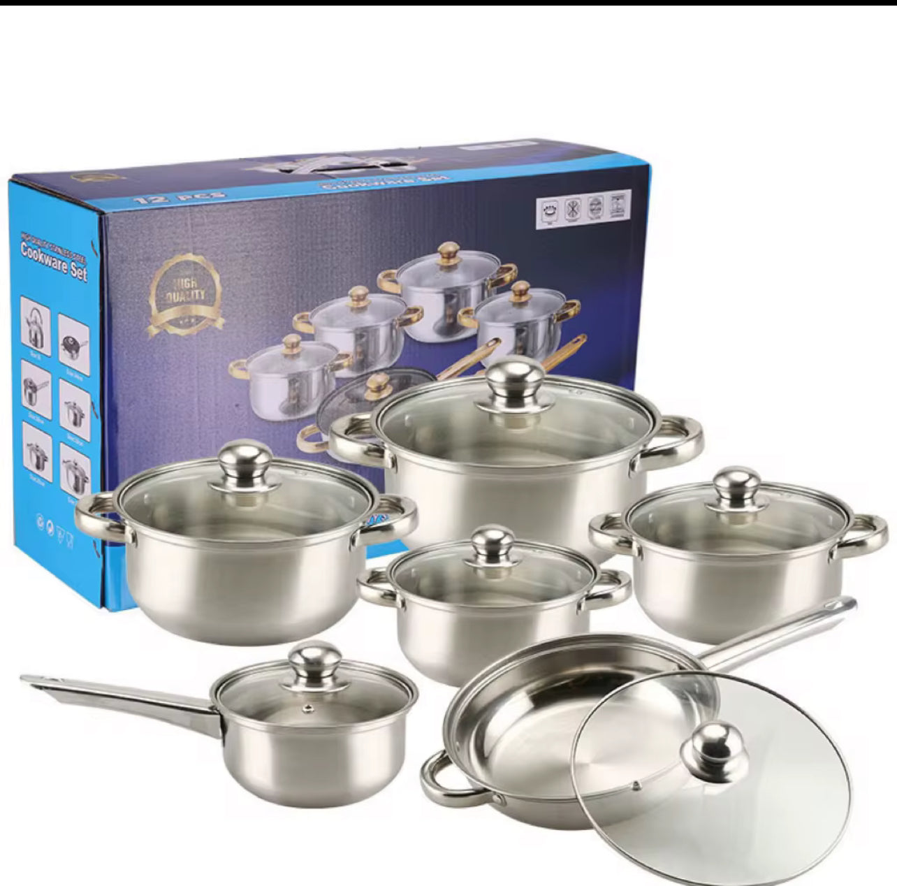 Non Stick Stainless Steel Cookware Set 12 pieces