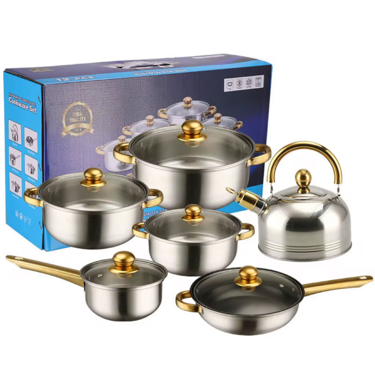 Non Stick Stainless Steel Cookware Set 10 pieces with Kettle